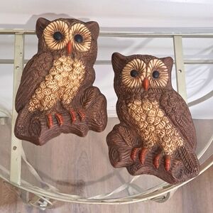 Vintage- 1970's Set Of Two Wall Owl Decorations.